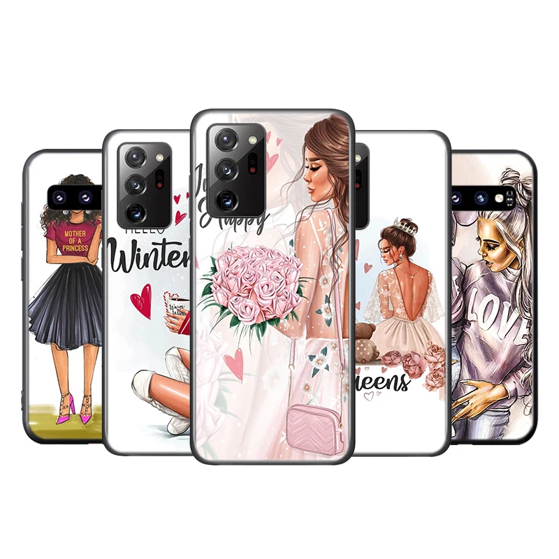 

Hot Baby Mom Girls Silicone Cover For Samsung Galaxy S20 FE Ultra S10 Lite 5G S9 S8 S7 S6 Edge Plus Phone Case