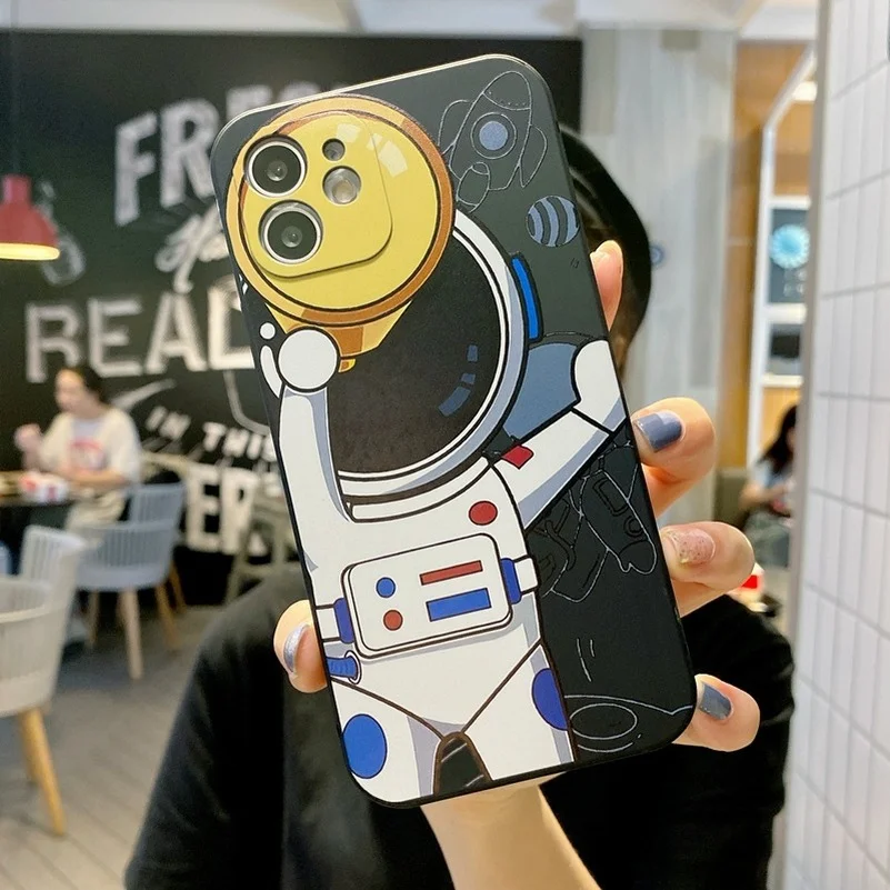 Cartoon Cute Astronaut Spaceship Cover for iPhone 7 8 Plus X Xs Xr SE 2 Soft Silicone TPU Case for iPhone 13 11 12 Pro Max Mini