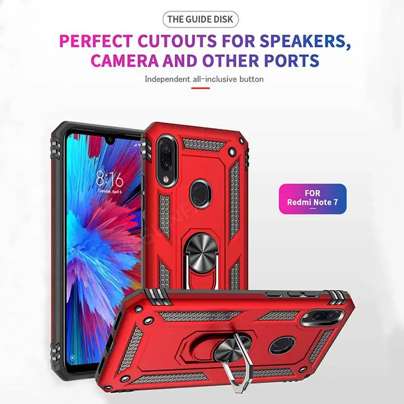 Роскошный Магнитный противоударный чехол с кольцом-держателем для Xiaomi Redmi Note 8 7 K20