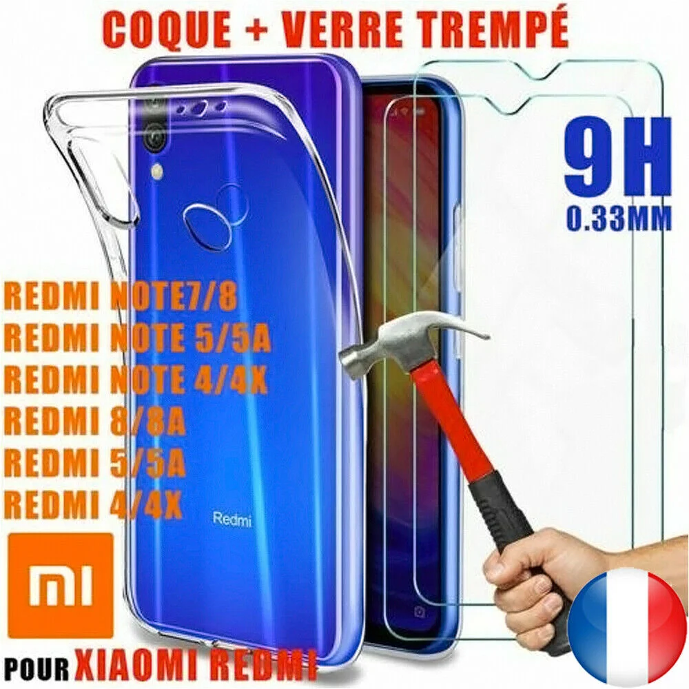 

COQUE ETUI + VITRE VERRE TREMPE FOR XIAOMI REDMI NOTE 8T/8/7/6/5/PRO 5/5A/5/4X