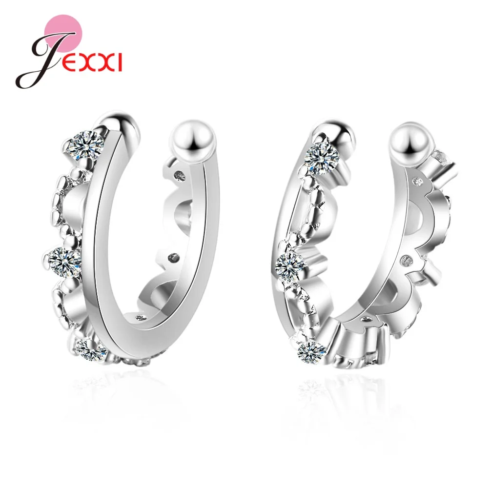 

High Quality Women Girls 925 Sterling Silver Row Crystals Paved Earring Clips Wedding Engagement Party Earrings