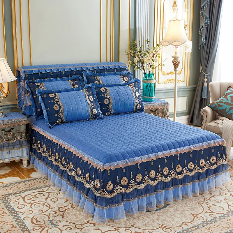 Однотонная Плотная хлопковая накидка для кровати кружевная теплая клетчатая