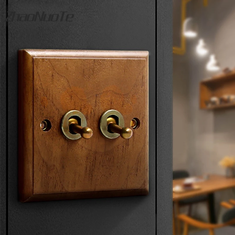 Переключатель настенный в стиле ретро из черного орехового дерева 86 Тип |