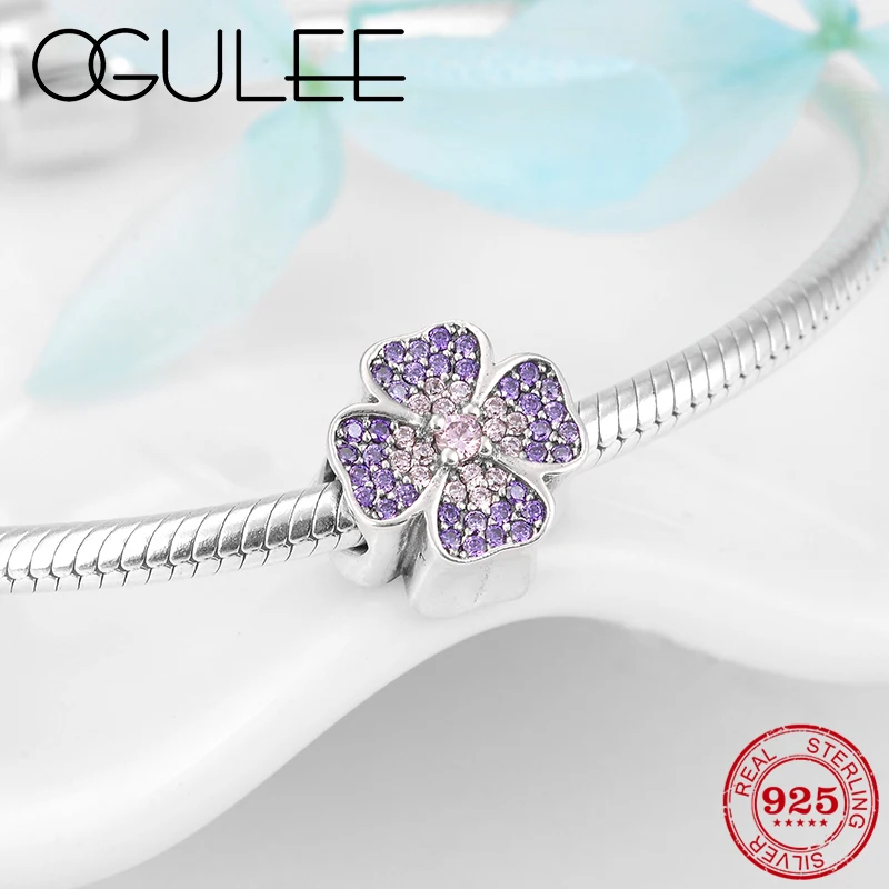 2018 Горячая 925 стерлингового серебра фиолетовый цветение персика в виде цветочных