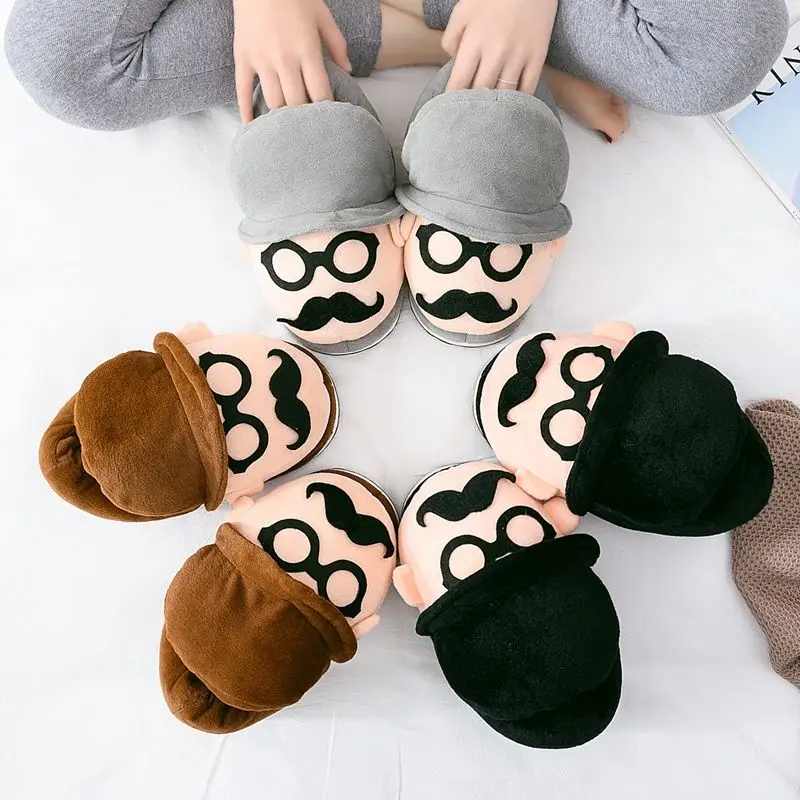 

Slippers Female Winter Plush Slippers Warm Men Floor Animated Cartoon Indoor Shoes Cute Funny Adult Slippers Flat Woman