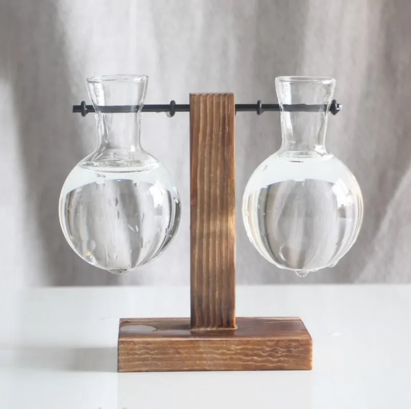 Креативная деревянная стеклянная ваза декоративный цветочный горшок прозрачная