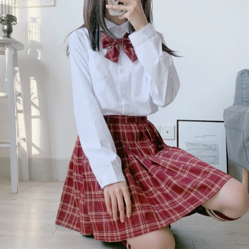Японская студенческая юбка JK с завышенной талией винтажная красная клетчатая