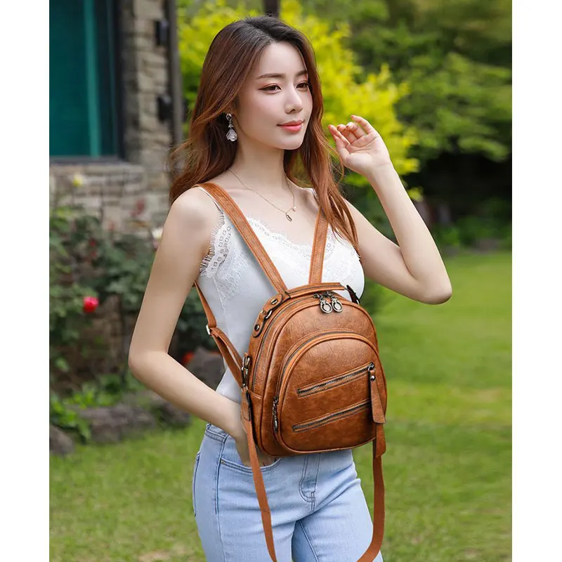Многофункциональный кожаный рюкзак для девочек школьная сумка женские кожаные