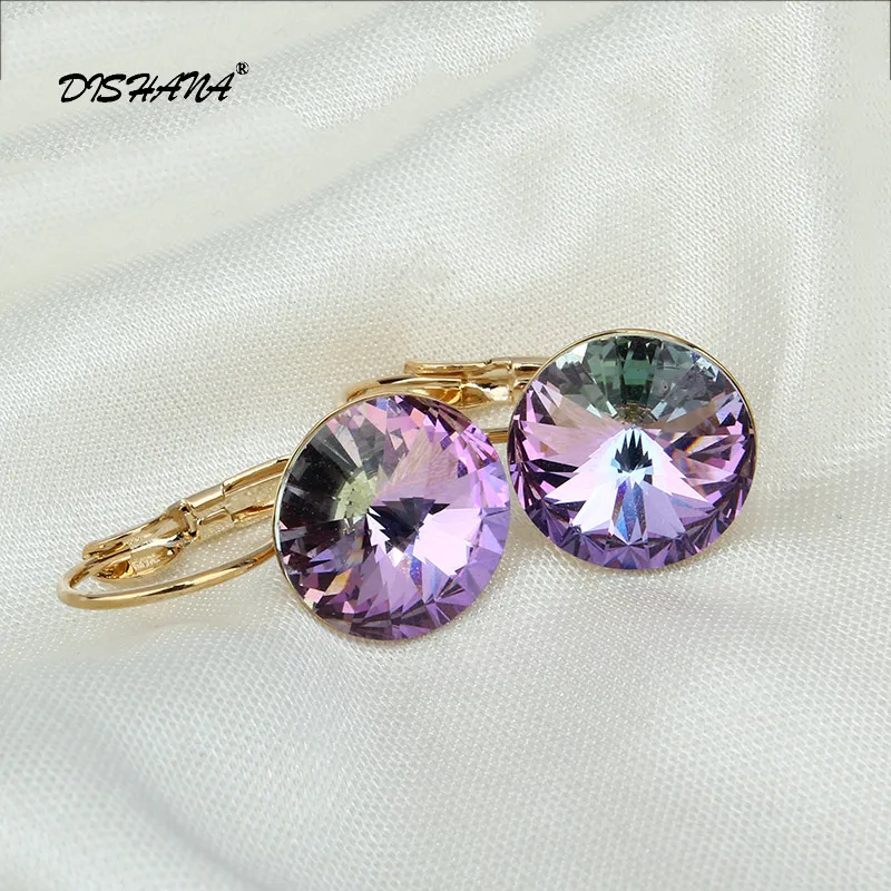18K Real Gold Plated Модные Винтажные классические серьги золотистого цвета для женщин, серьги-капли красного цвета из австрийского кристалла, Круглый E0001-3 с камнем - Окраска металла: 18K Real Gold Plated