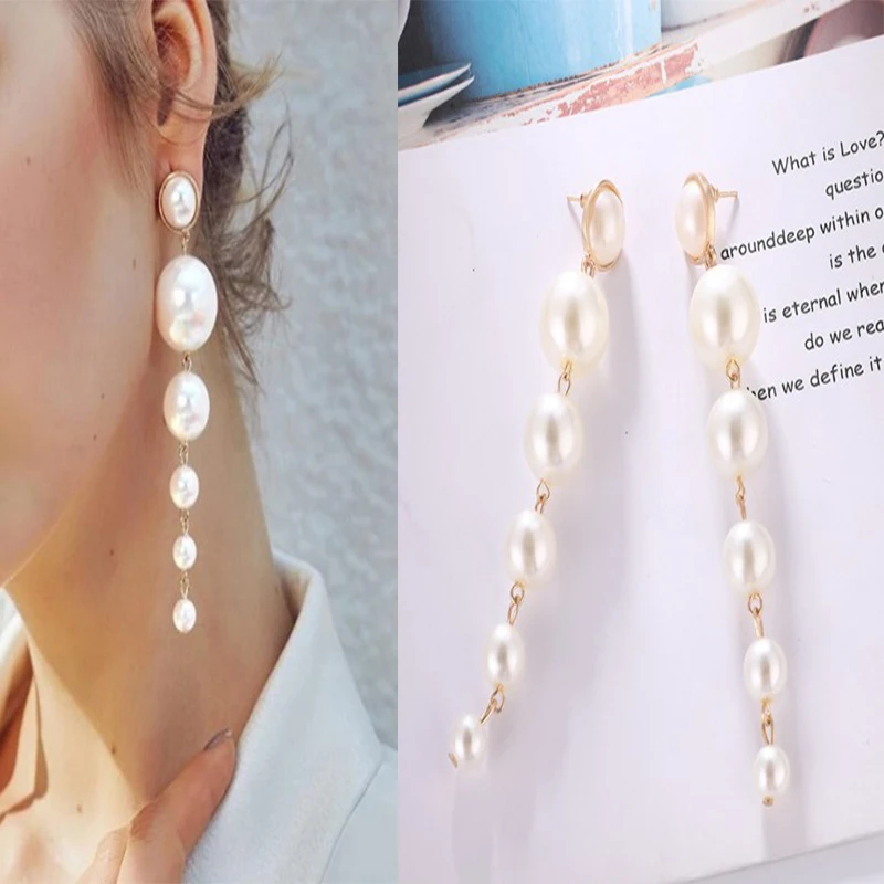 Женские серьги с жемчугом европейские и американские длинные темпераментные