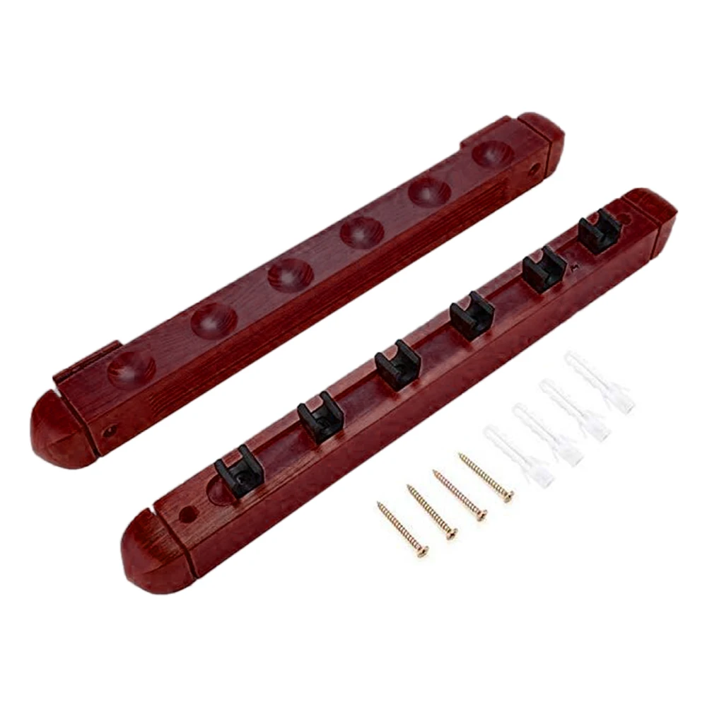 6-Cue Wall Mount Wood Cue Rack Billiard Hardwood Sticks Holder with Pool Clips Clue Accessories | Спорт и развлечения