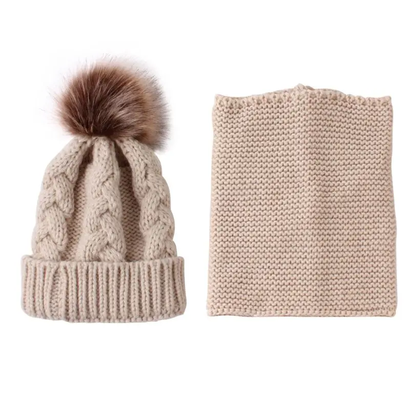 38-Beige 2 шт./компл., модные вязаные шапки для новорожденных, теплый помпон, Круглый машинный колпачок, защищает шапка с ушками, детская зимняя шапка s+ наборы с шарфом 0-3 лет - Цвет: 38-Beige