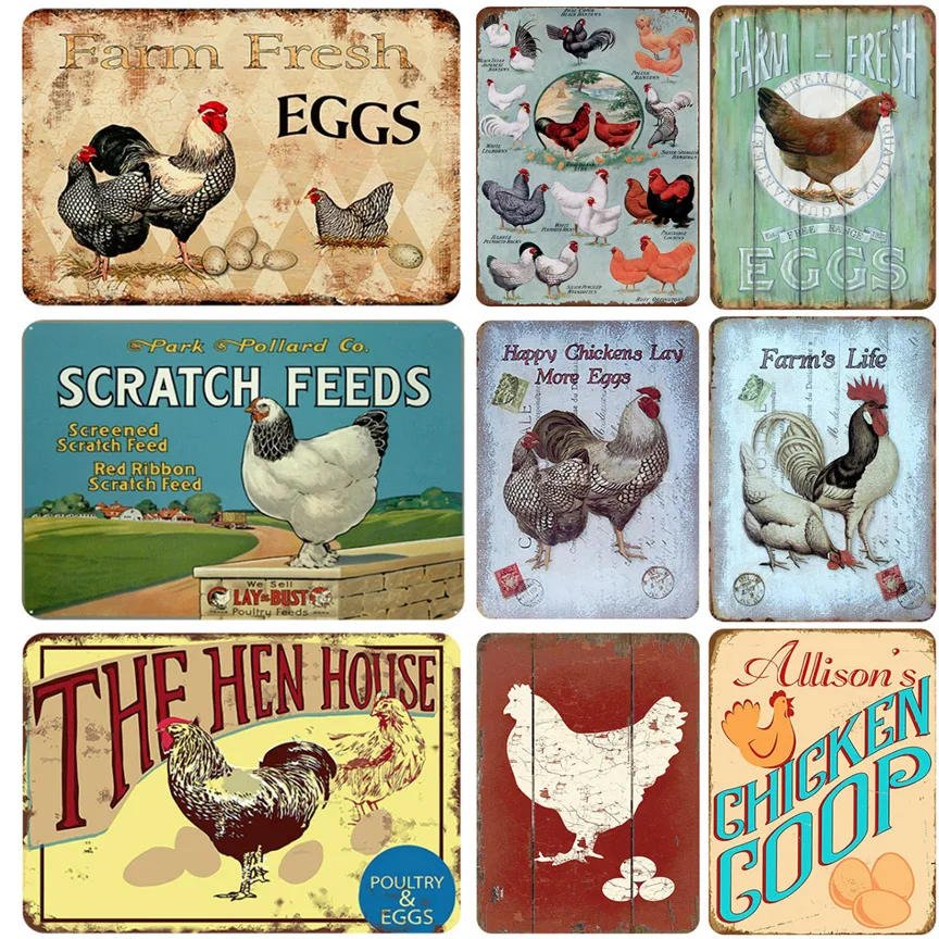 

Farm fresh eggs vintage metal sign retro tin plate classical iron painting wall decoration