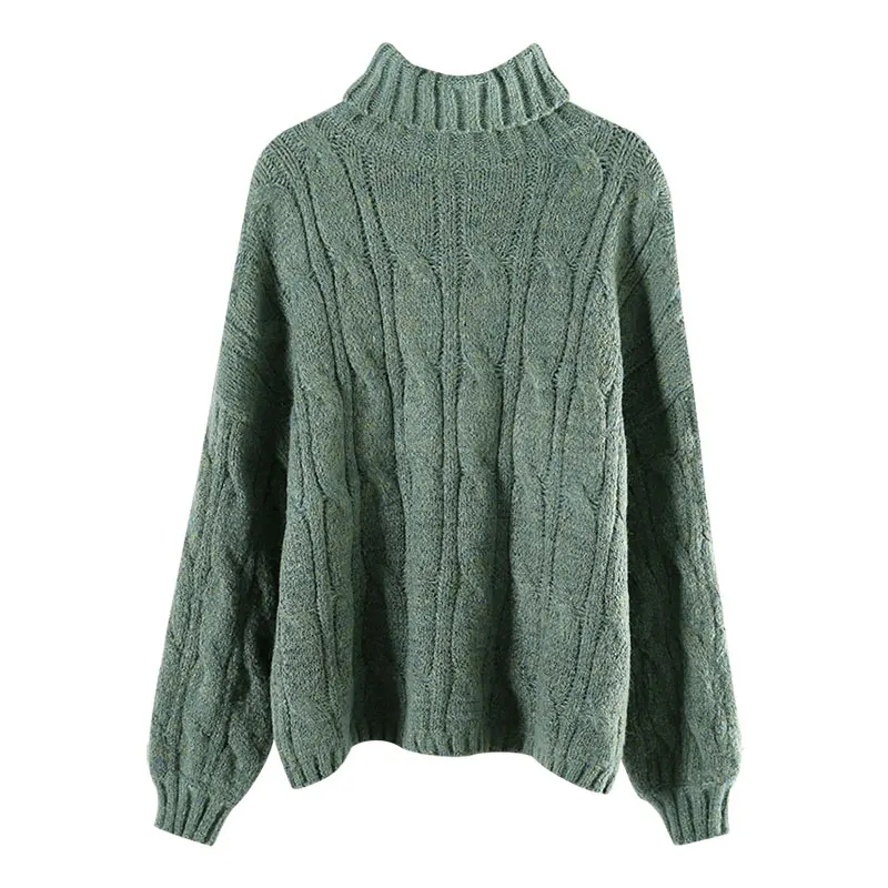 

twisted turtleneck women sweaters thicken warm lady lantern sleeved lady outwear pulls coat tops