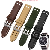 military style genuine leather watchband black khaki wristband replacement strap hamilton watch accessories 20mm 22mm