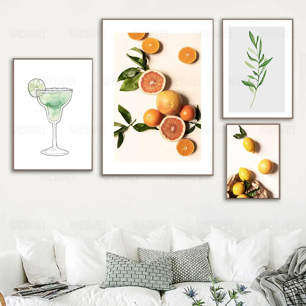 

Canvas Painting Green Leaf Fruit Poster Quotes Nordic Cocktail Art Print Modern Scandinavian Wall Picture Living Room Decor
