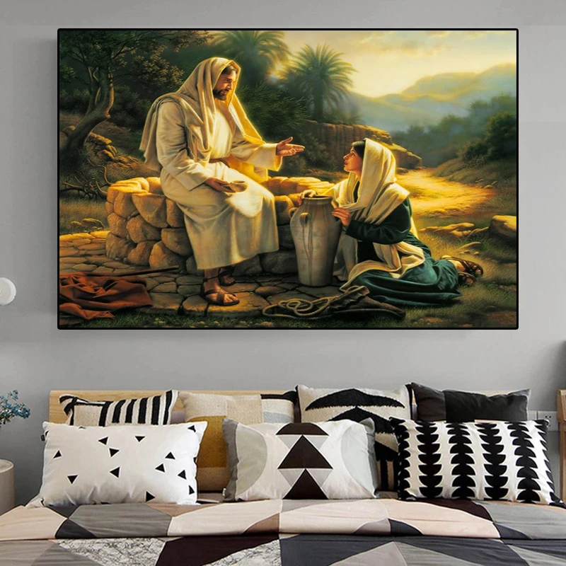 

Famous Canvas Painting Jesus and The Samaritan Woman Wall Art Posters and Prints Wall Art Pictures for Living Room Home Decor