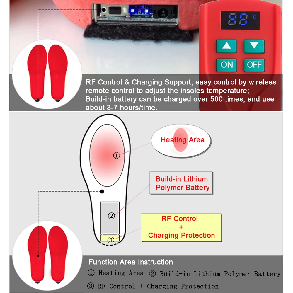Стельки с подогревом для обуви теплые стельки аккумулятором и зарядкой 2000 мАч