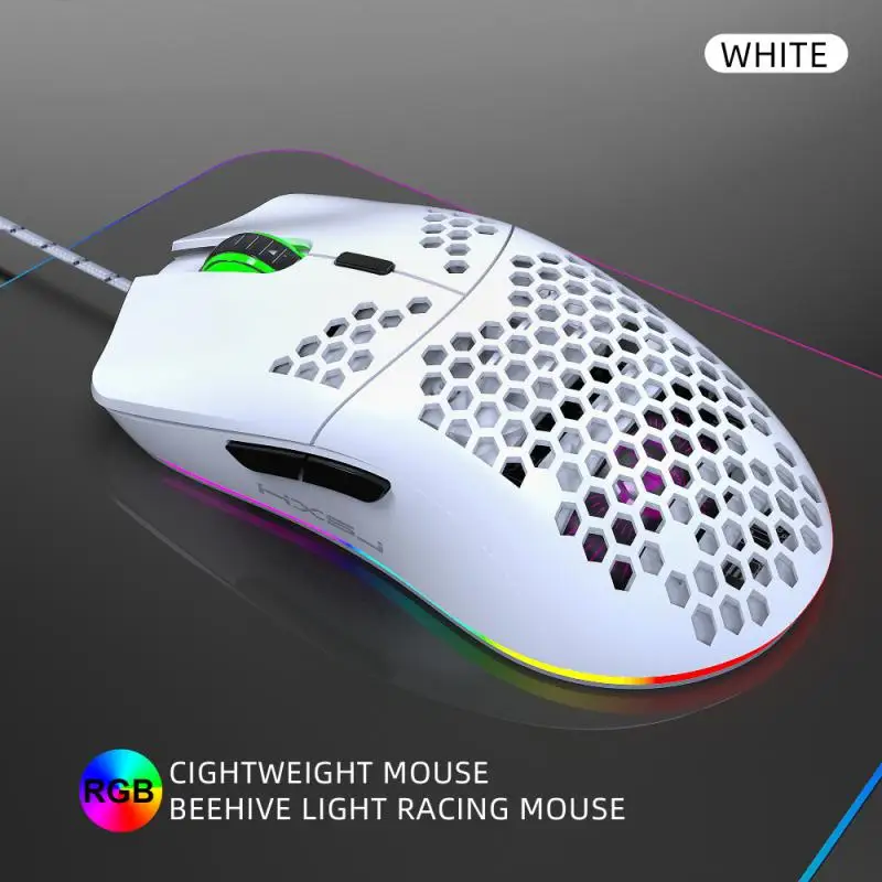 

HXSJ J900 USB Wired Gaming Mouse With RGB Light Gamer Mouses With Six Adjustable DPI Honeycomb Hollow Ergonomic Design Mouse