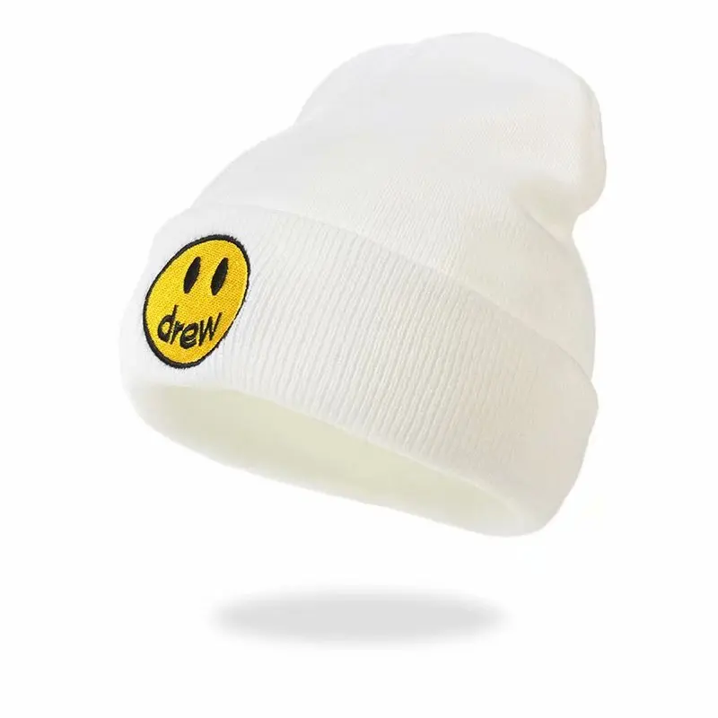 Вязаная крючком шапка с милой улыбкой Новинка Осень 2019 однотонные теплые шапочки