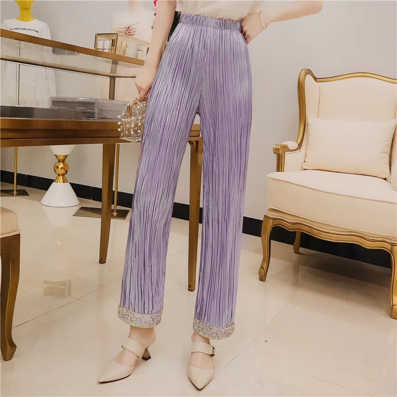

Office lady cargo pants women pants trousers women high waist pants women pleated Sequins casual pants women straight pants