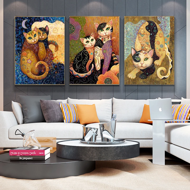 

Vintage Klimt Animal Cat Nordic Poster Prints and Posters Wall Pictures For Living Room Decor Wall Art Canvas Painting Unframed