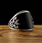 Аксессуары в готическом стиле парные кольца для пар, черное кольцо ручной росписи, женское серебряное кольцо с камнем и тисненым рисунком