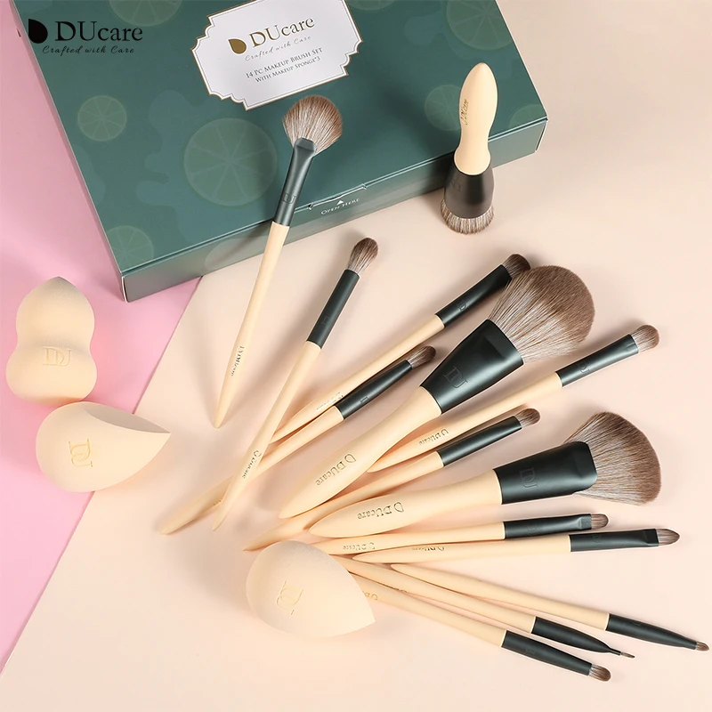 DUcare 14pcs Makeup Brushes Set Kabuki Foundation Blending Brush Face Powder Blush with 3Pcs Spong & Cosmetic Bag | Красота и