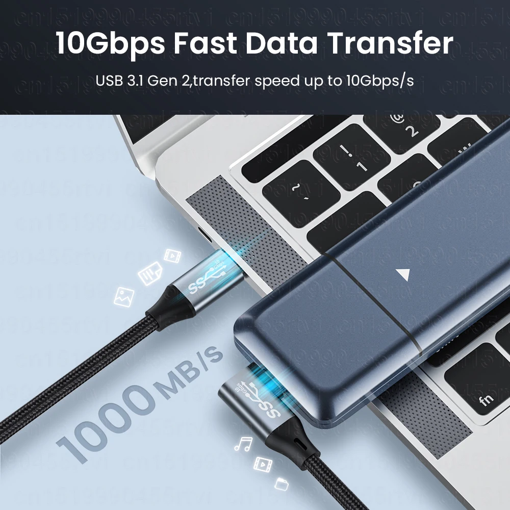 5A 100W USB C to Type C Cable Gen 2 USB 3.1 Cable 4K@60Hz 10Gbps 90 degree Fast Charge for Huawei Mate40 Pro Xiaomi 1M/2M/3M