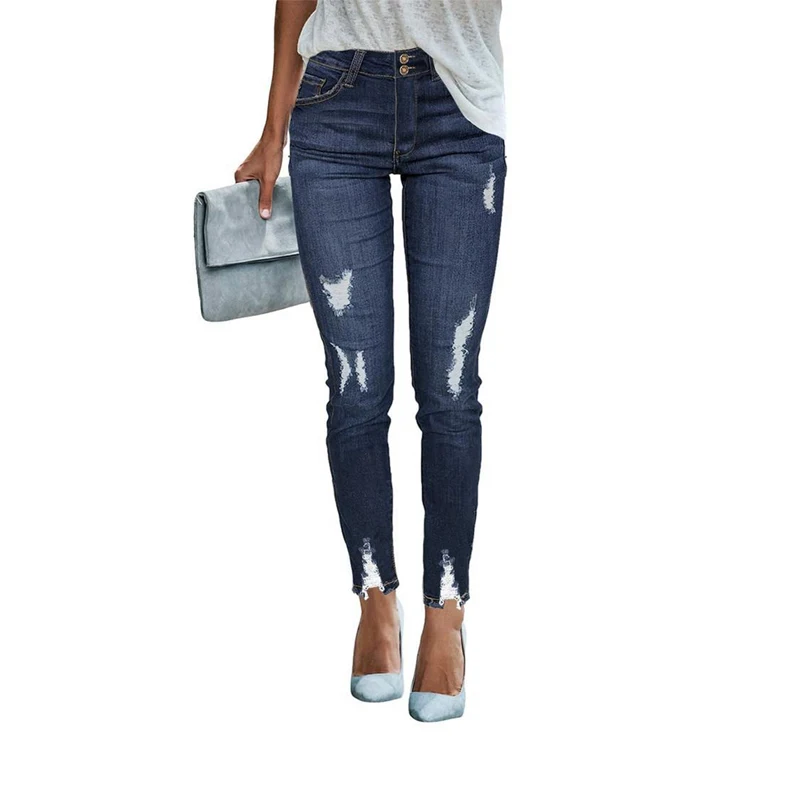 Пикантные джинсы со средней талией 2020 женские узкие с эффектом пуш ап рваные