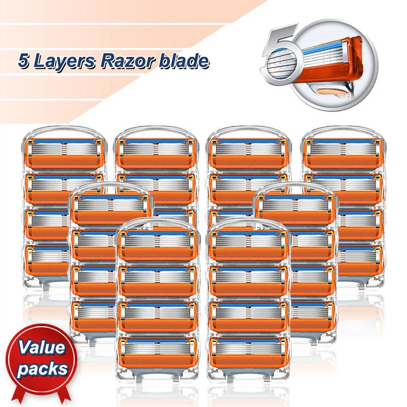 

Manual Shaving Razor Blades 5 Layers Stainless Steel Replacement Heads Fit Gillette Fusion 5 Straight Shaving Cassettes For Men