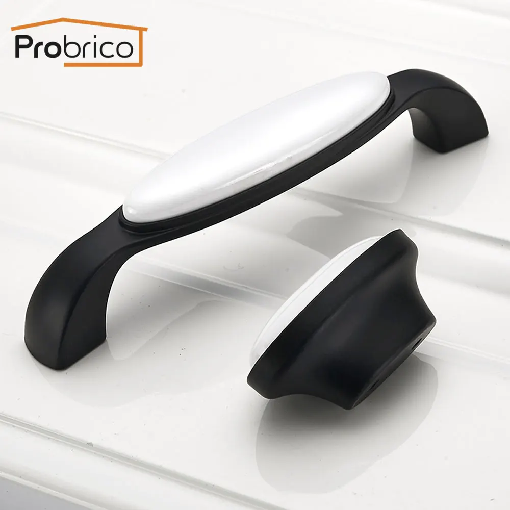 Probrico Black White Cabinet Handles Rural Style Ceramic Drawer Pulls Crackle Kitchen door and Knobs Furniture | Обустройство дома