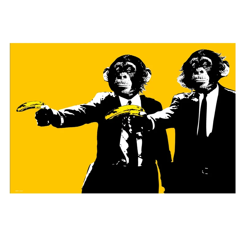 

Orangutan Monkey Art Canvas Print Painting Gorilla Holding Banana Animal Funny Modern Yellow Wall Picture Home Decoration Poster