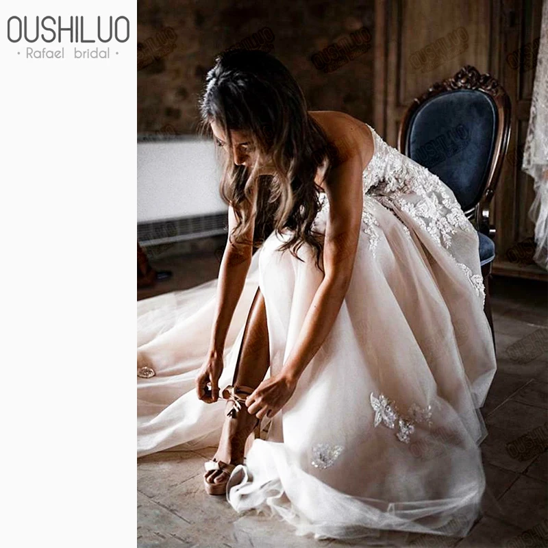 Open Back Bohemian Wedding Dresses 2020 Country Dress Boho Long Backless white Gown Sheer Tulle With Appliques | Свадьбы и торжества