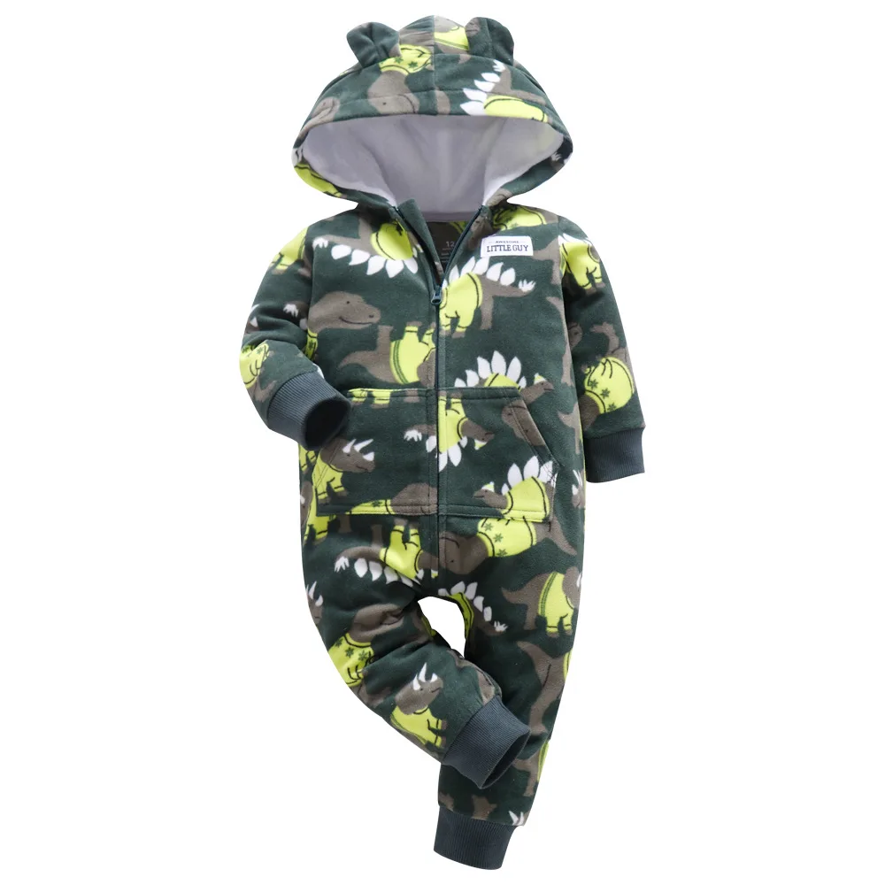 Dinosaur green Зимняя одежда bebes, комбинезон для девочек, пижамы для младенцев, флисовый Детский комбинезон с капюшоном, детская одежда с рисунком лисы, теплая одежда для маленьких мальчиков - Цвет: Dinosaur green