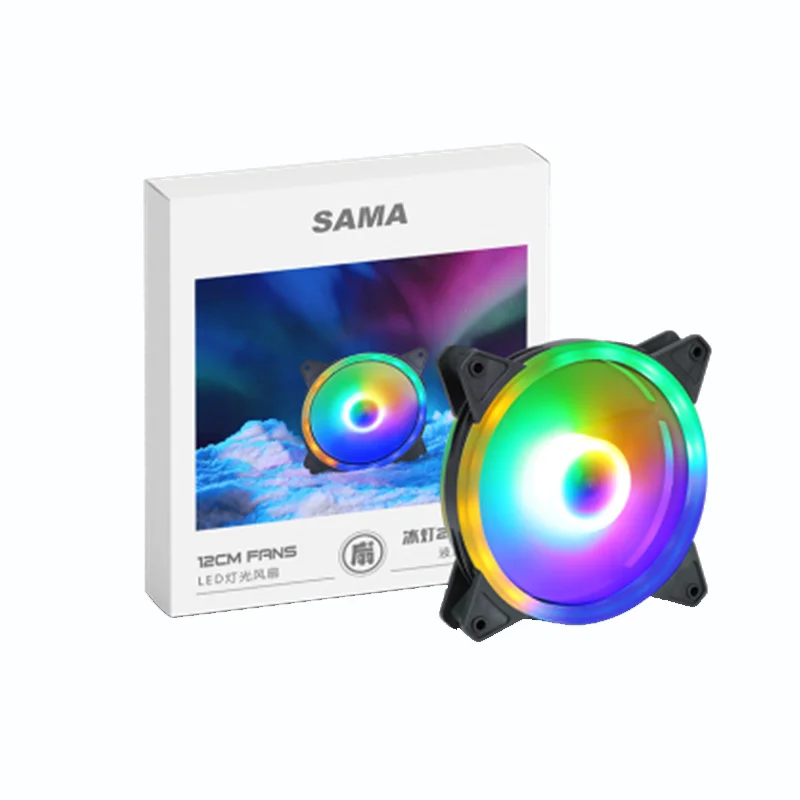 

SAMA Ice lamp 2S Chassis Fan 12CM Desktop Computer Host PWM Silent Box Cooling Fan Three-color Fixed Color