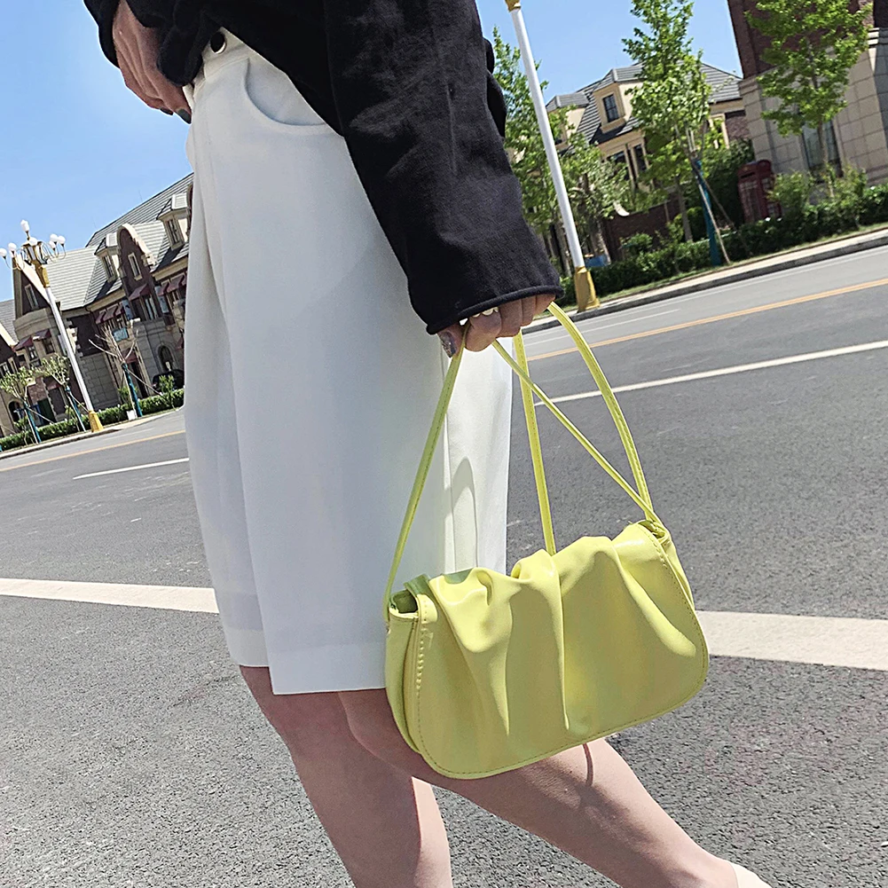 Женская сумка через плечо из искусственной кожи однотонный плиссированный