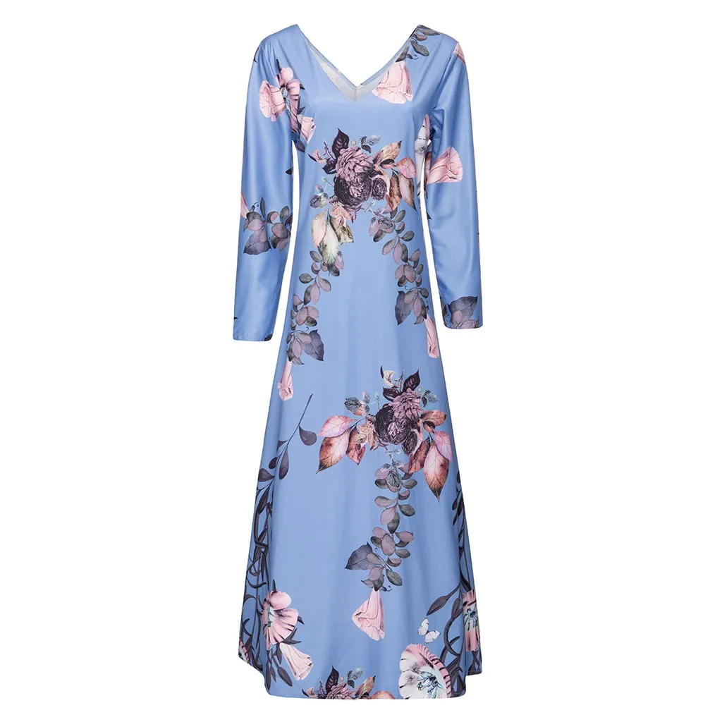 MISSOMO vestidos, макси платье, женское Повседневное платье размера плюс 5XL, женское платье с v-образным вырезом, с цветочным принтом, с длинным рукавом, свободные платья, платье для вечеринки 910