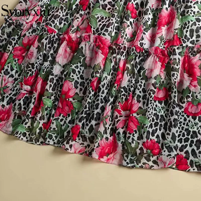 

Svoryxiu Women's Autumn Runway Boho Flower Print Holiday Maxi Dress Fashion Elastic Waist Long Sleeve Long Dress Vestdios