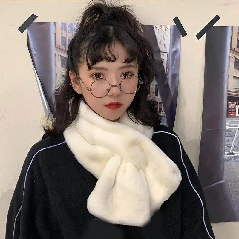 

Scarf Furry Cross Scarves Neck Warmer Scarf Soft Comfortable Solid Plush Warm Scarf Imitation Rabbit Fur Collar free shipping