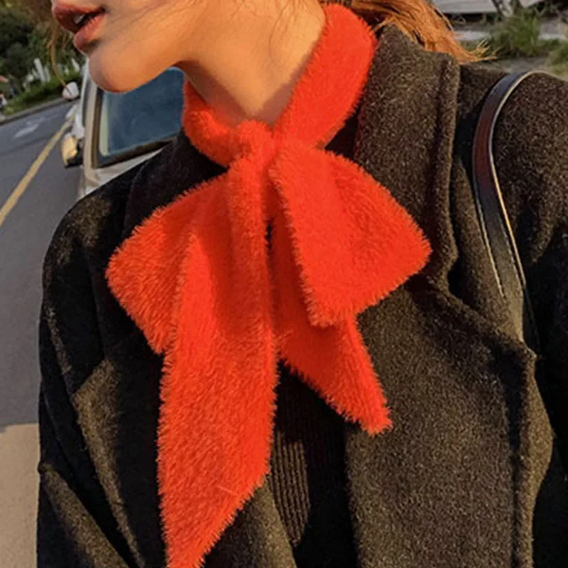 Вязаный шарф из искусственной норки и шерсти Корейская версия Однотонный