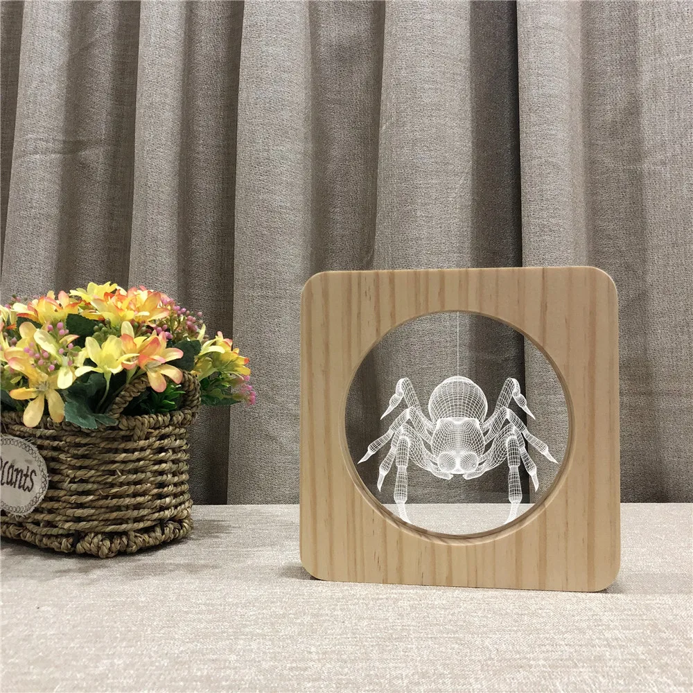 

Spider Wooden 3D LED Arylic Night Lamp Table Light Switch Control Carving Lamp for Children's Room Decorate Birthday Gift