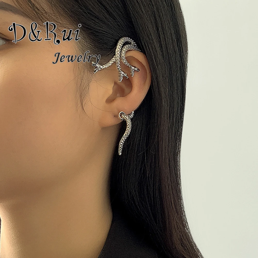 

2021 Retro Ear Clip Three-dimensional Snake-shaped Cross Earrings Female Personality Fashion Ear Clip Geometric Contour Ear Clip
