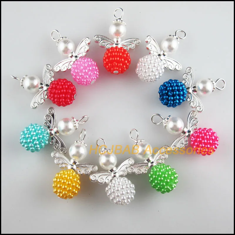 10 новых ангелов, искусственная кожа, Смешанные акриловые подвески в виде ягод, 21x32 мм