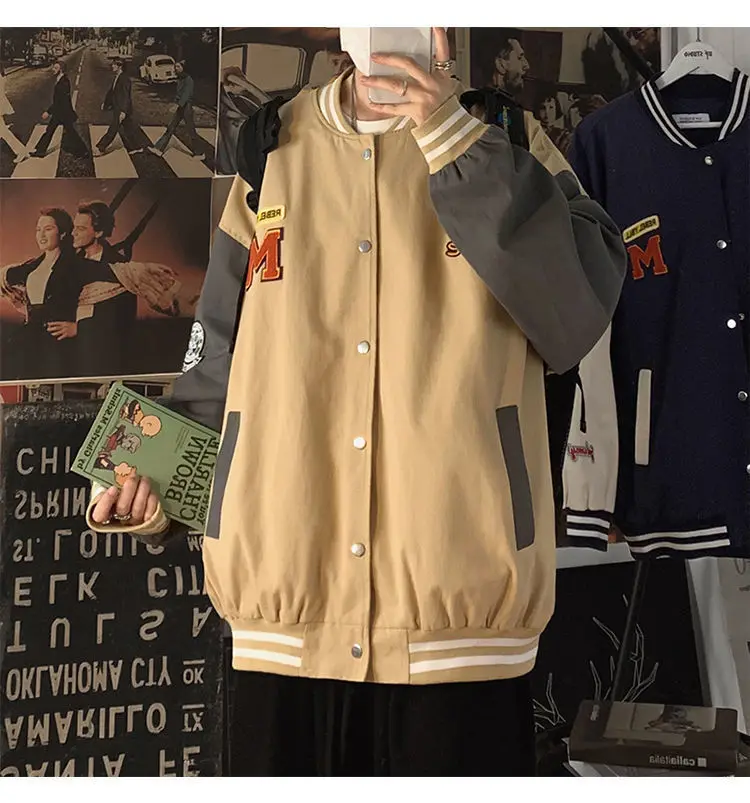 

Jacket Streetwear Harajuku hip-hop style alphabet print baseball uniform Unisex fluffy jacket 2021 fall rap hip-hop