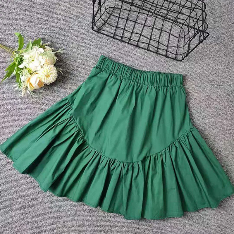 Женская плиссированная мини юбка Повседневная однотонная хлопковая с высокой