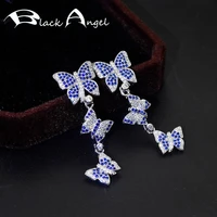 black angel fairy design three butterflies drop earrings for women handmade inlaid zircon gemstone silver insect jewelry gift