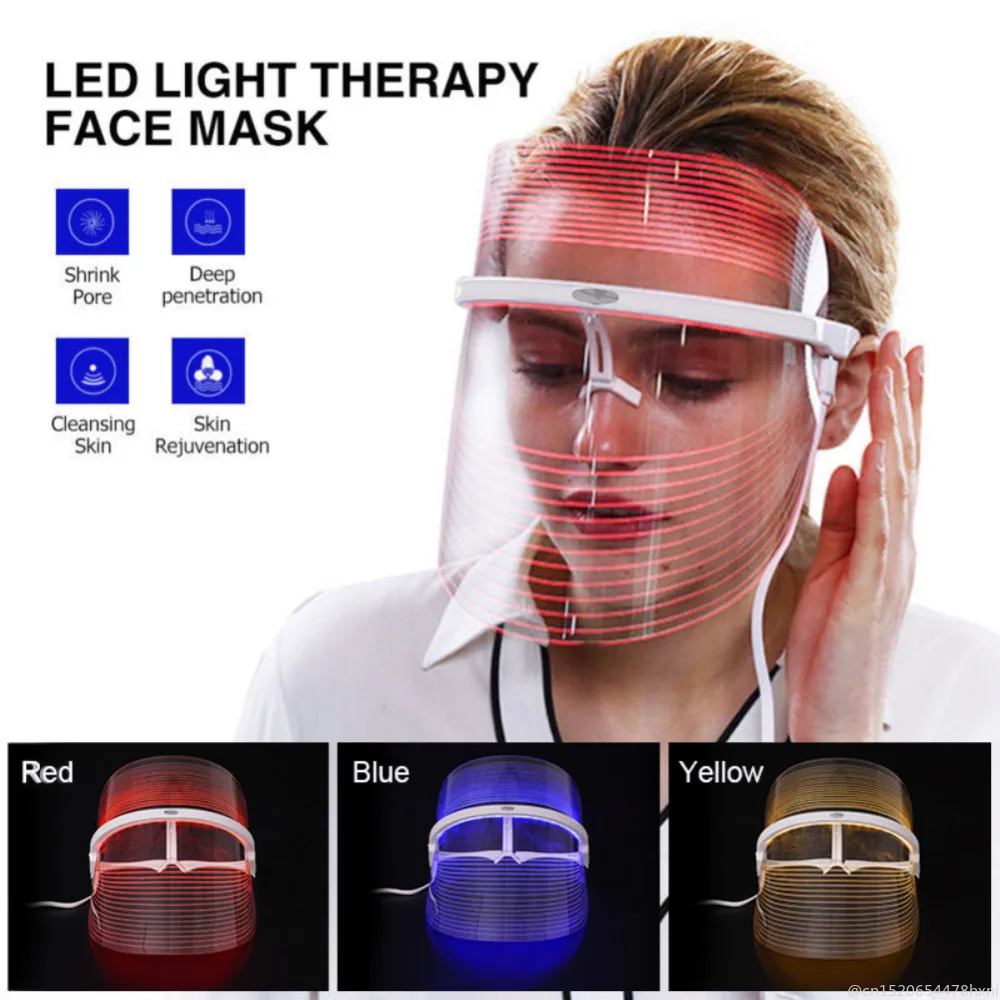 Led Facial Mask 3 Color Light Face Mask Therapy Instrument For Skin Rejuvenation Anti Acne Wrinkle Beauty Treatment Tool