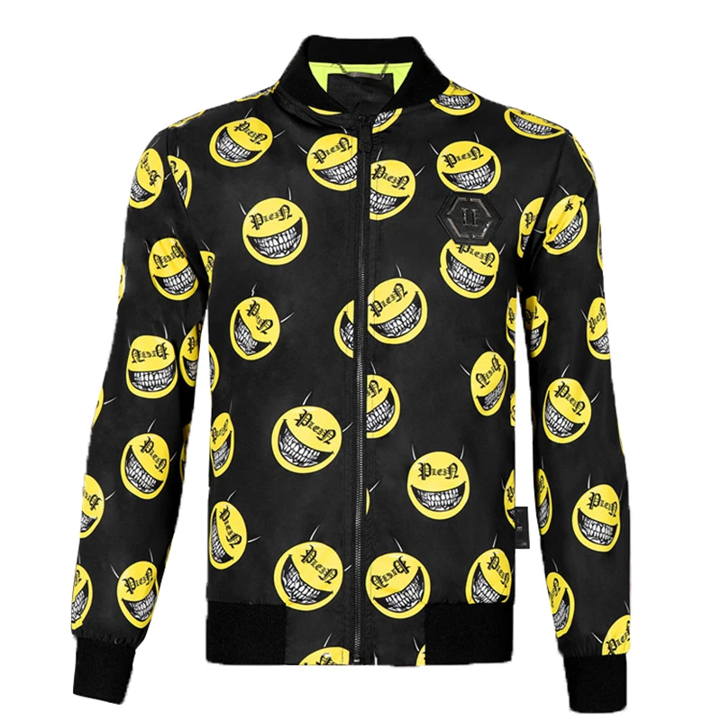 

2021 Jacket PP men's evil smiley print PLEIN fashion jacket spring and autumn trend tops plus thin cotton ins