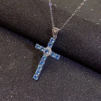 3mm 100 natural topaz necklace pendant for girl classic gemstone cross pendant 925 silver topaz jewelry